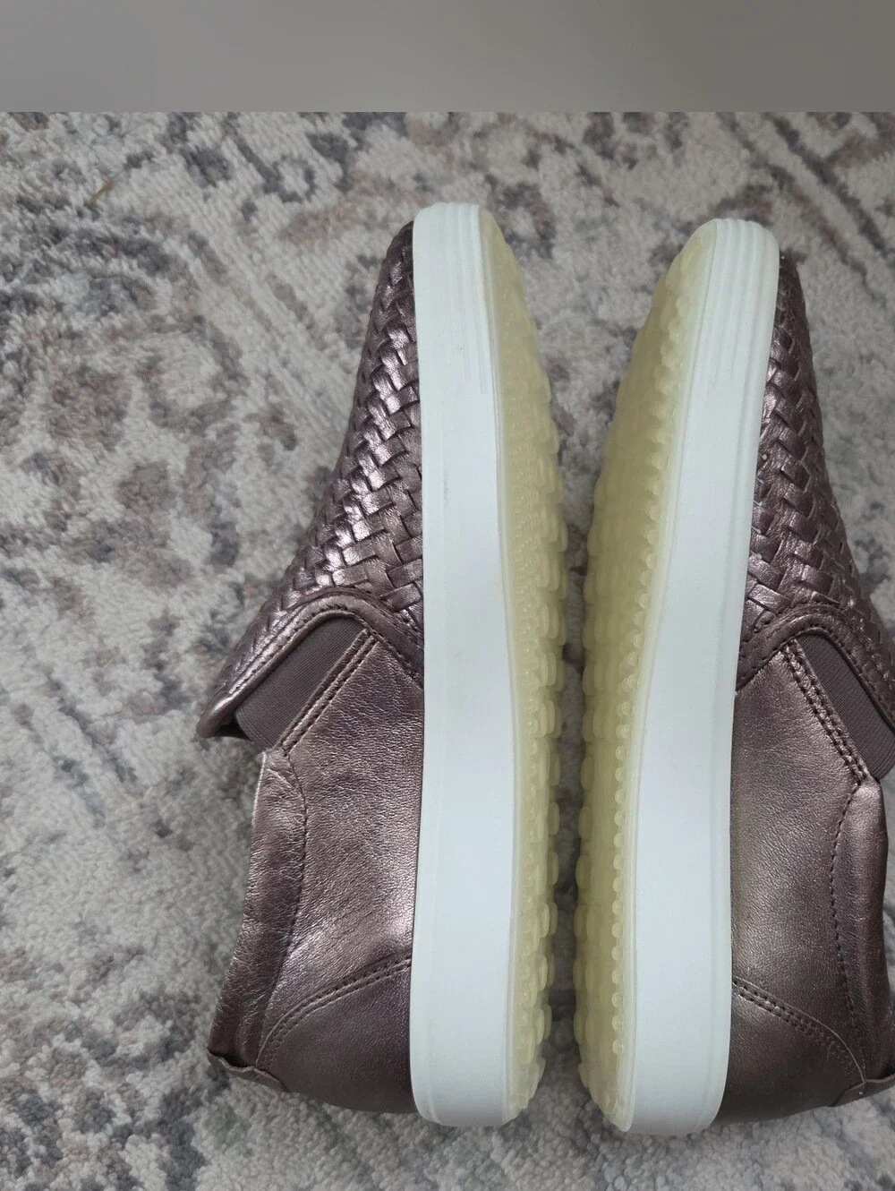 ECCO Soft 7 Woven Stone Metallic Leather Slip On 2.0 Sneaker Size 4/4.5